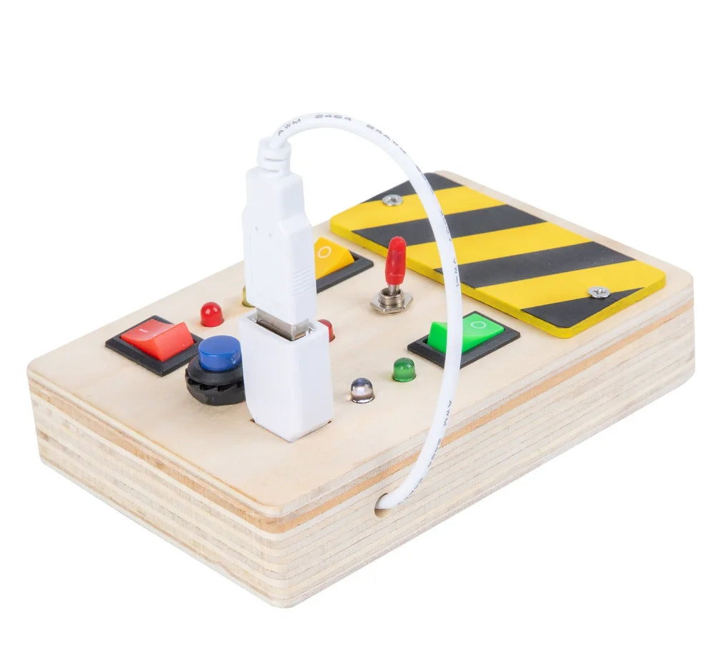 Montessori Sensory Busy Board for Toddlers LED Light Natural Wooden Activity CE Certified