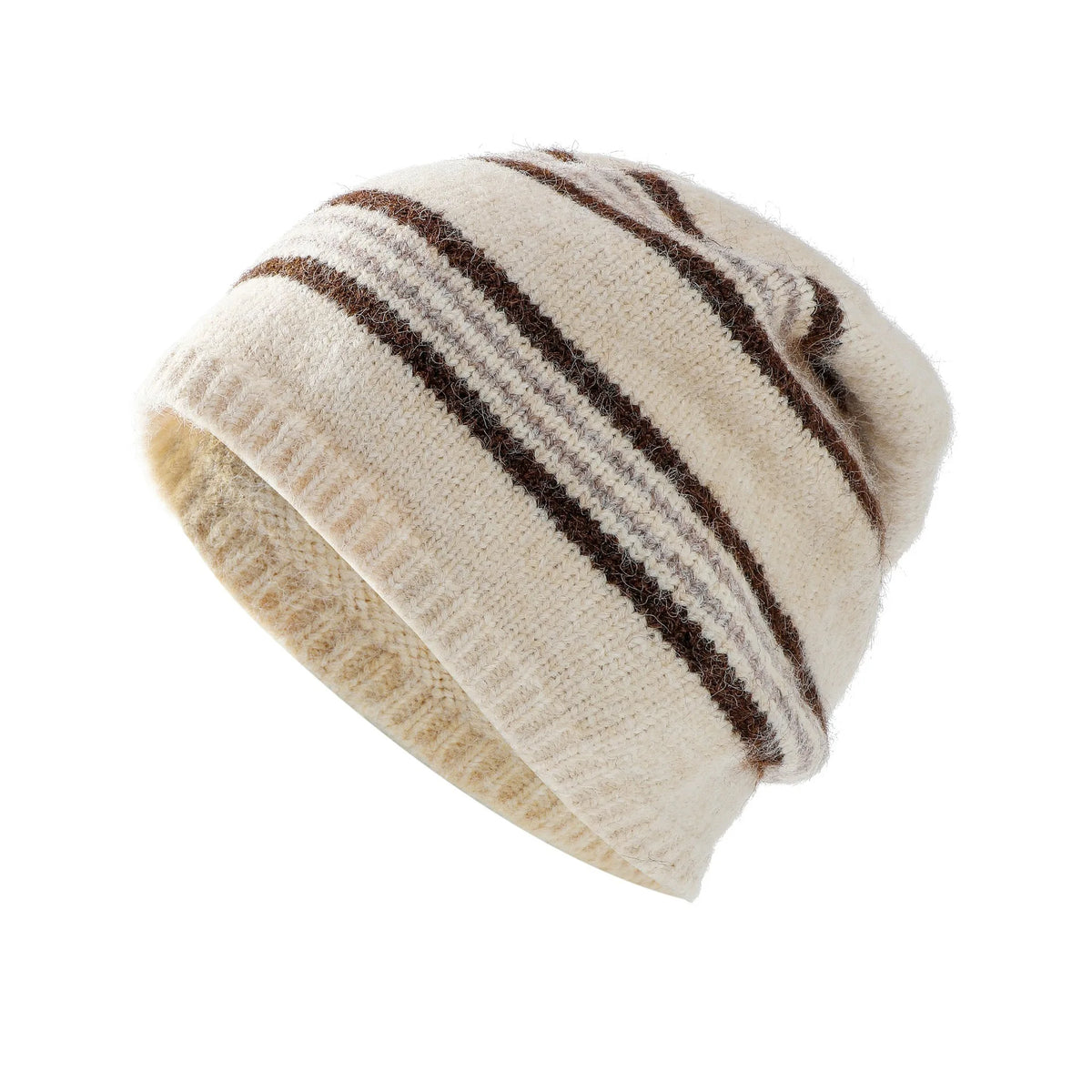 Winter Striped Wool Blend Beanie Hat Custom Unisex Jacquard Slouchy Knit Cap Thermal
