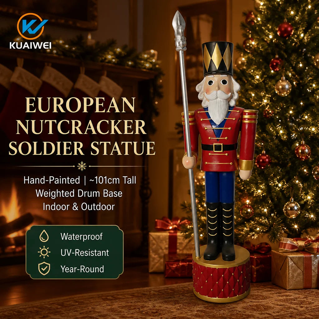 Resin Nutcracker Soldier with Spear, About 40 Inch Tall, Natural Finish