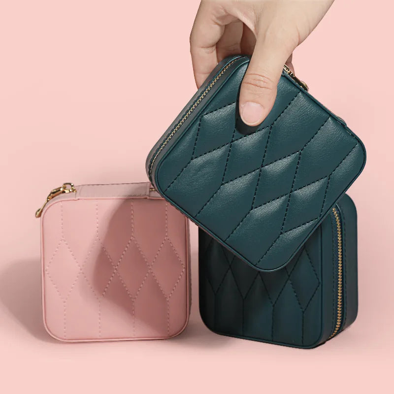 Women'S PU Leather Small Travel Jewelry Box Square Ring Organizer with Mirror