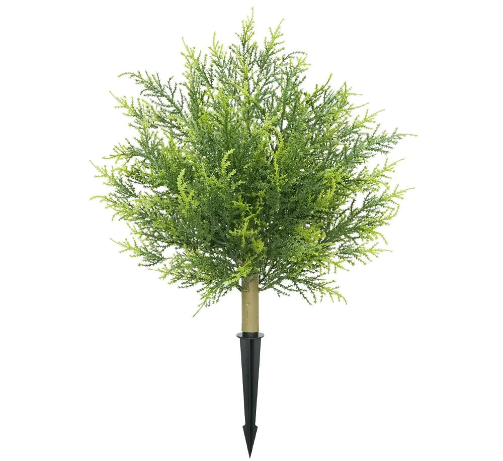 Realistic Artificial Cypress Topiary Tree Ball With Pot & Ground Spike, Indoor Outdoor