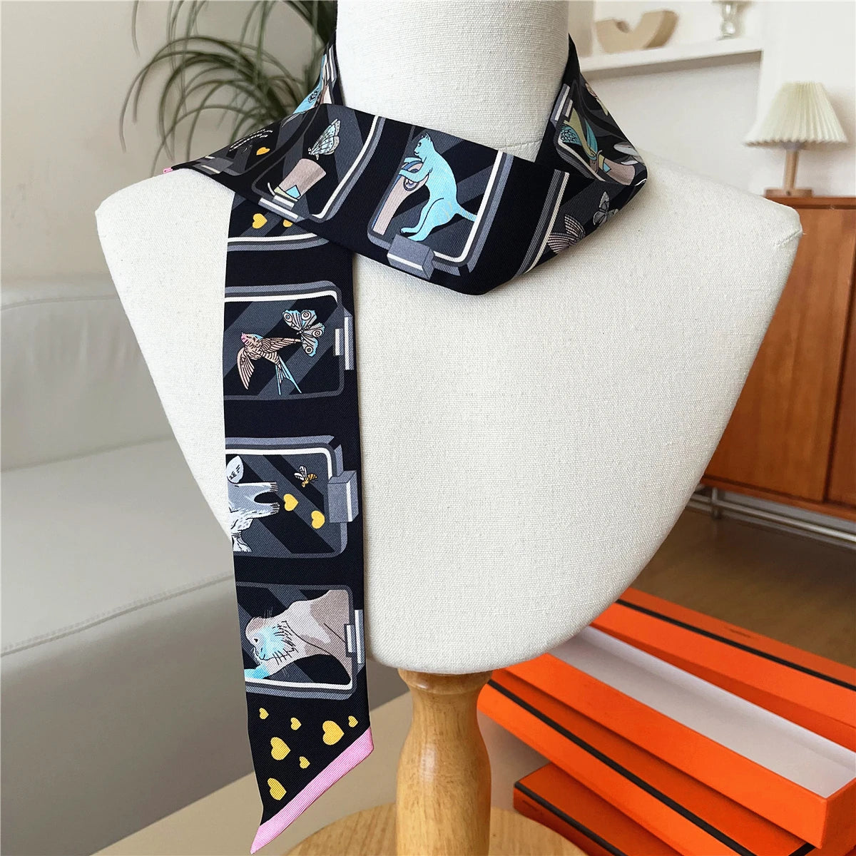 5*86 Cm Neck 100% Silk Scarf Custom Printing Scarves Designer Head Bag Women Stylish