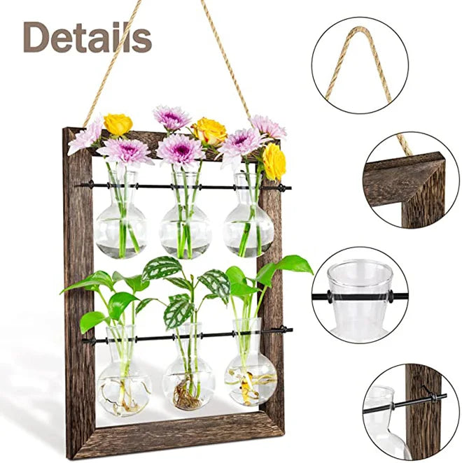 Dropship Double Layer Wall Hanging Glass Planter Propagate Station With 6 Bulb Vase Retro