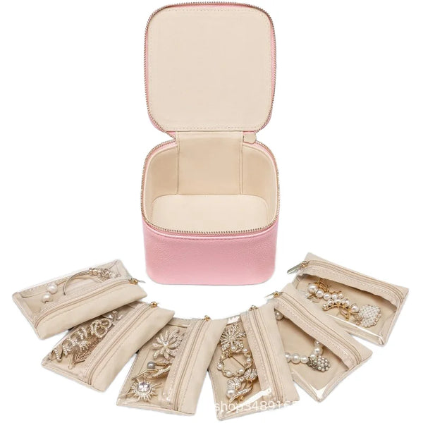 Handmade Craft Portable Travel Jewelry Organizer Box Multifunctional Square Mini Jewelry