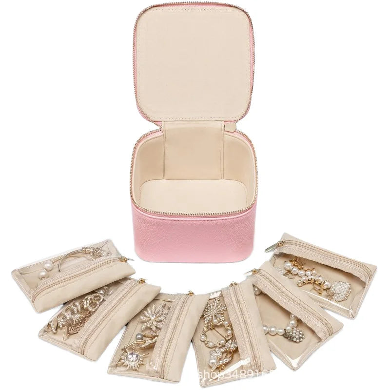 Handmade Craft Portable Travel Jewelry Organizer Box Multifunctional Square Mini Jewelry
