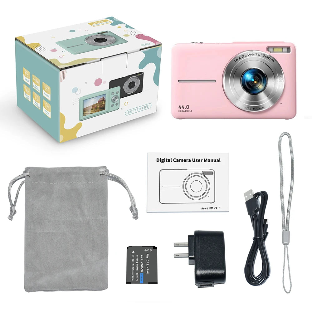 32GB Kids Mini FHD Full HD Digital Camera Face Detection Retro Pink Children'S