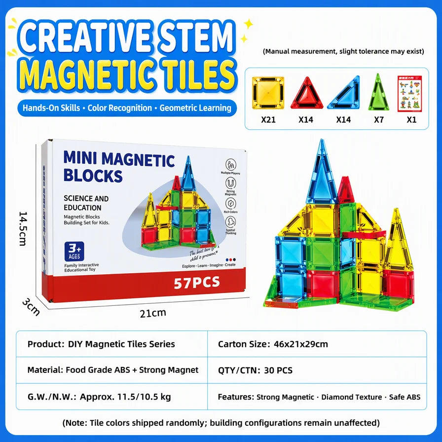 Magnetic Tiles Building Blocks for Kids STEM Educational Construction Crystal Diamond