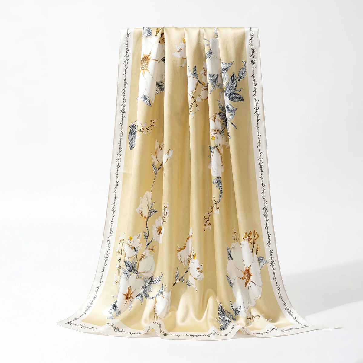 Luxury 100% Mulberry Silk Shawl for Women Custom Digital Print Vintage Floral Long Scarf