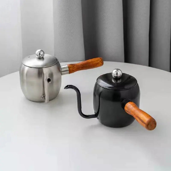 Stainless Steel Gooseneck Coffee Kettle with Wooden Handle, Pour Over Coffee Pot for Home