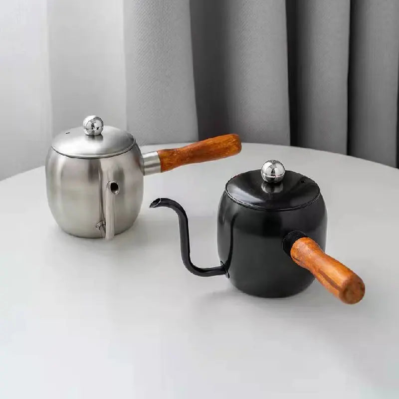 Stainless Steel Gooseneck Coffee Kettle with Wooden Handle, Pour Over Coffee Pot for Home