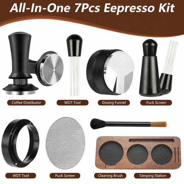 7 PCS 51mm Manual Stainless Steel Espresso Accessories Kit Tamper Set Distributor WDT