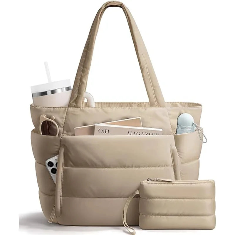 Large Capacity Puffer Tote Bag for Women Lightweight Puffy Handbags for Work Office
