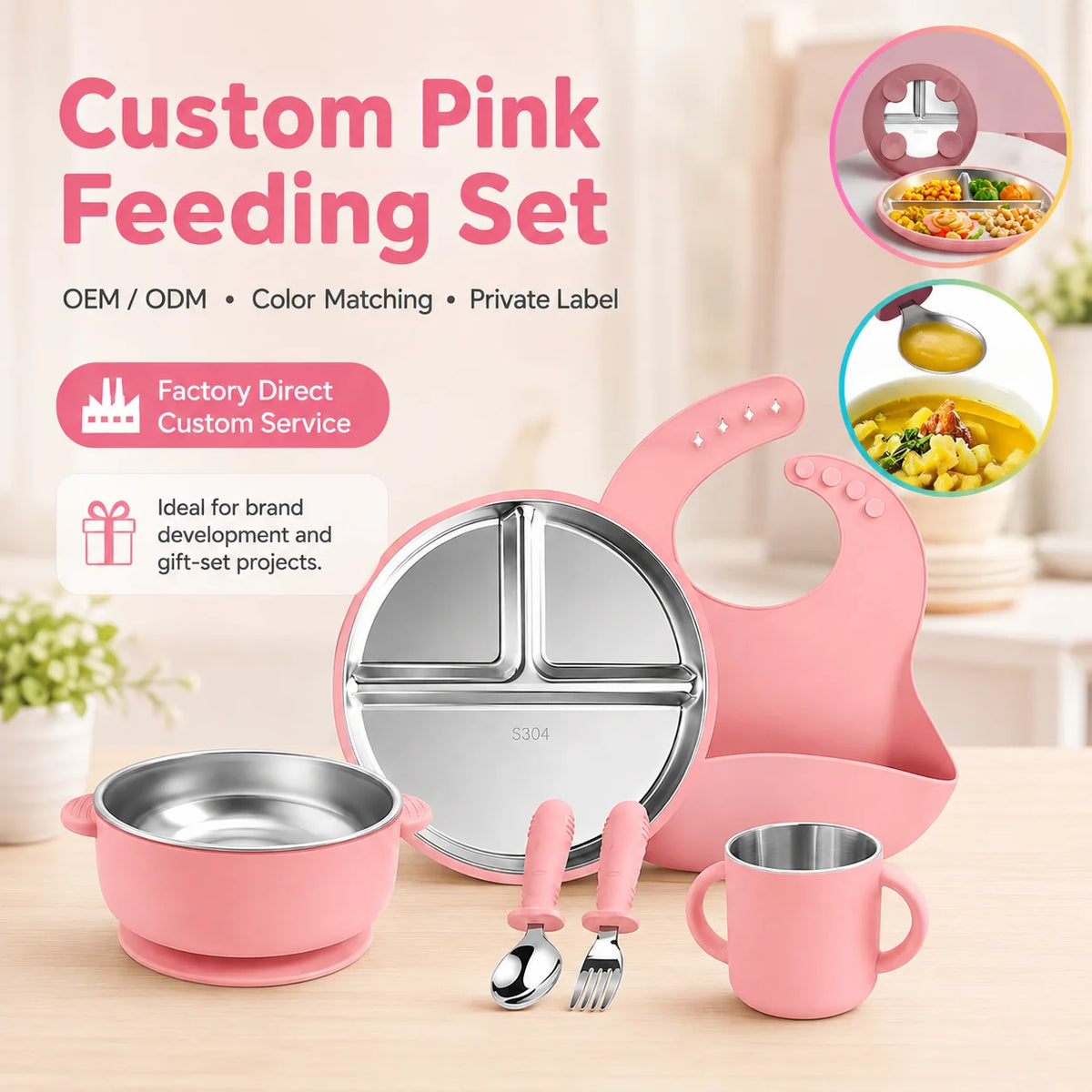 Children'S New Silicone & Stainless Steel Baby Toddler Feeding Cutlery Set 6 in 1 BPA