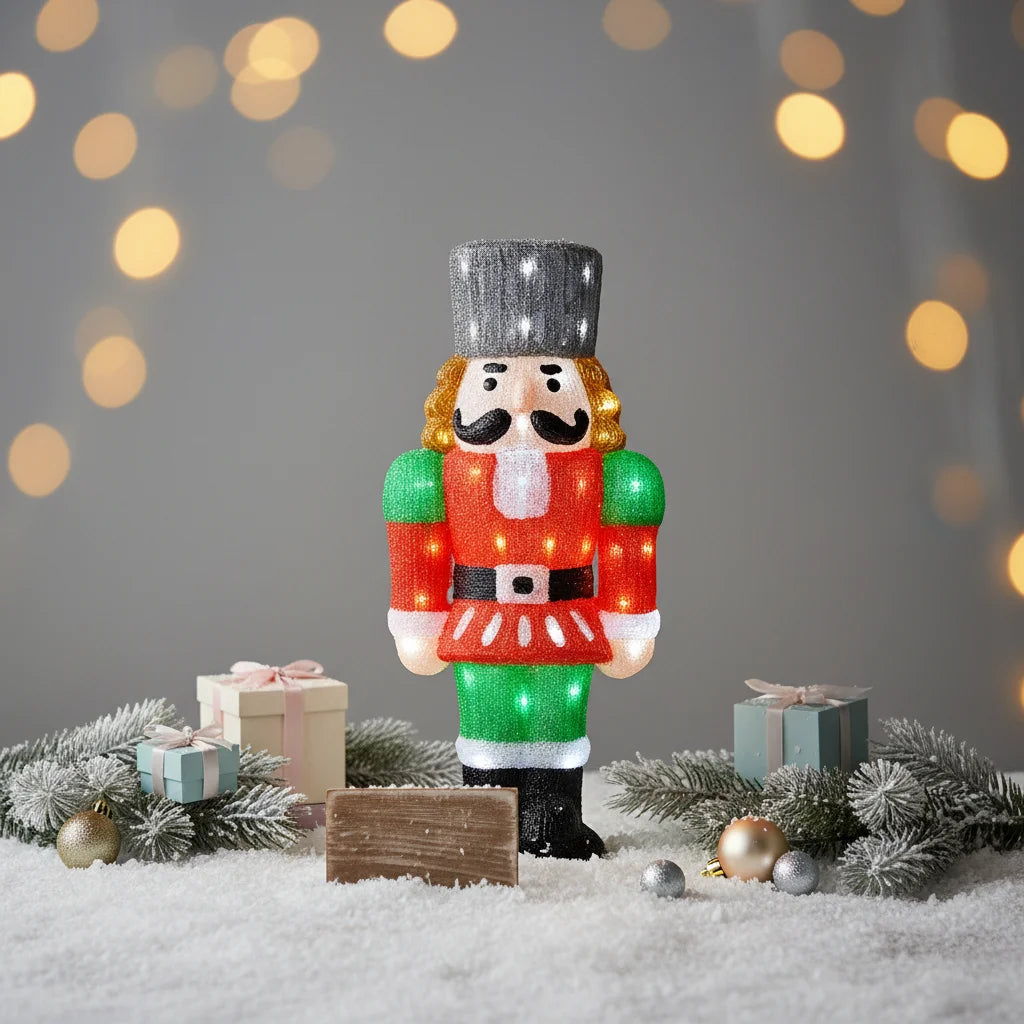 3D LED Christmas Nutcracker Motif Light Acrylic Toy Soldier Figure Crystal Glow IP44