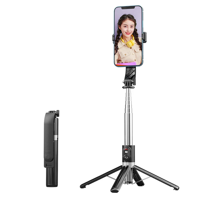 Stainless Steel Selfie Stick with 360 Adjustable Retractable Tripod 2 LED Light Remote