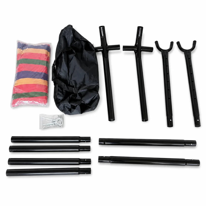 Striped Fabric Hammock With Stand Foldable Hanging Swing Lightweight 1-2 Person Outdoor