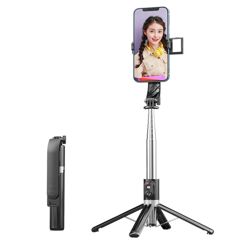 Stainless Steel Selfie Stick with 360 Adjustable Retractable Tripod 2 LED Light Remote