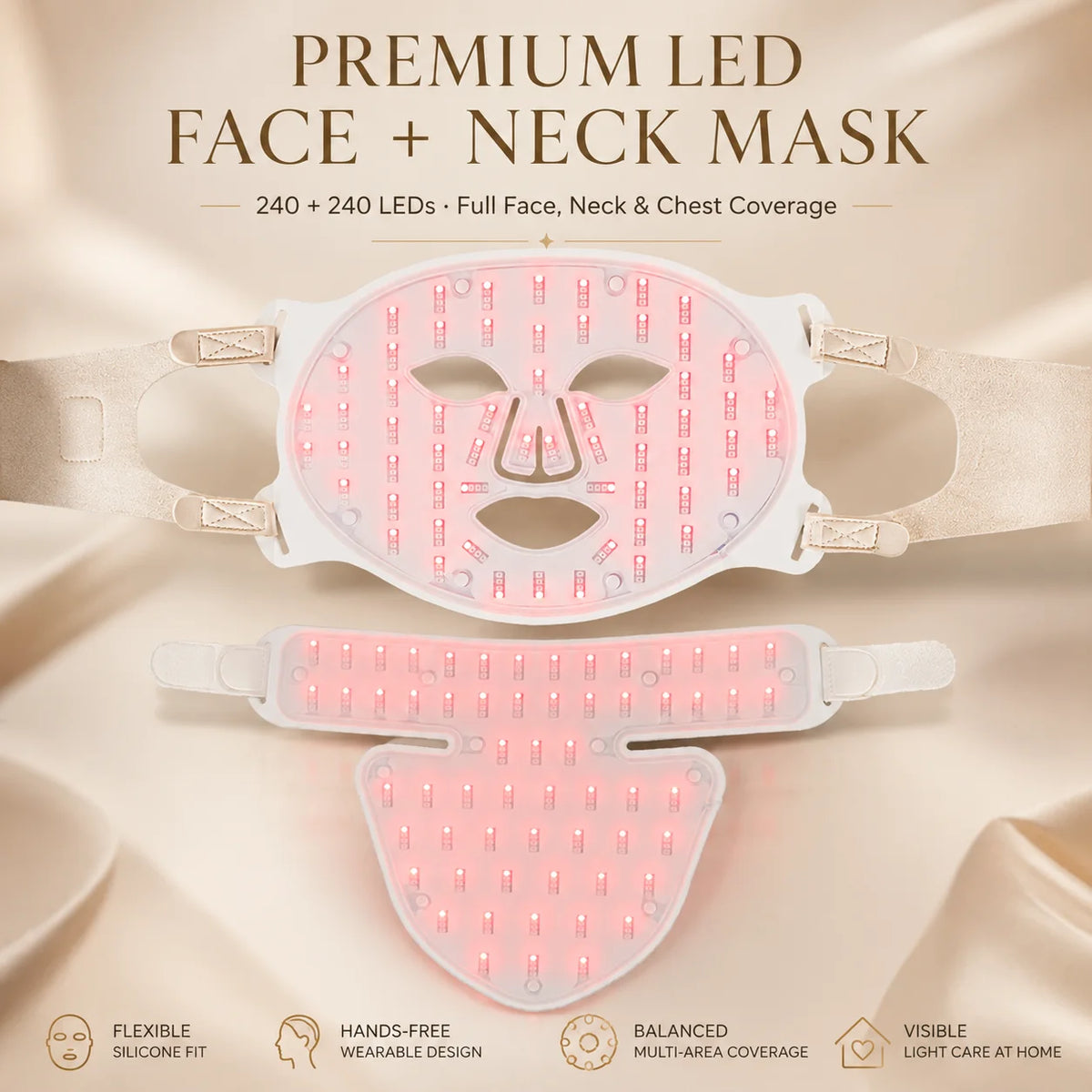 Rechargeable LED Face Mask with 460/590/630/850nm Light and Adjustable Timer
