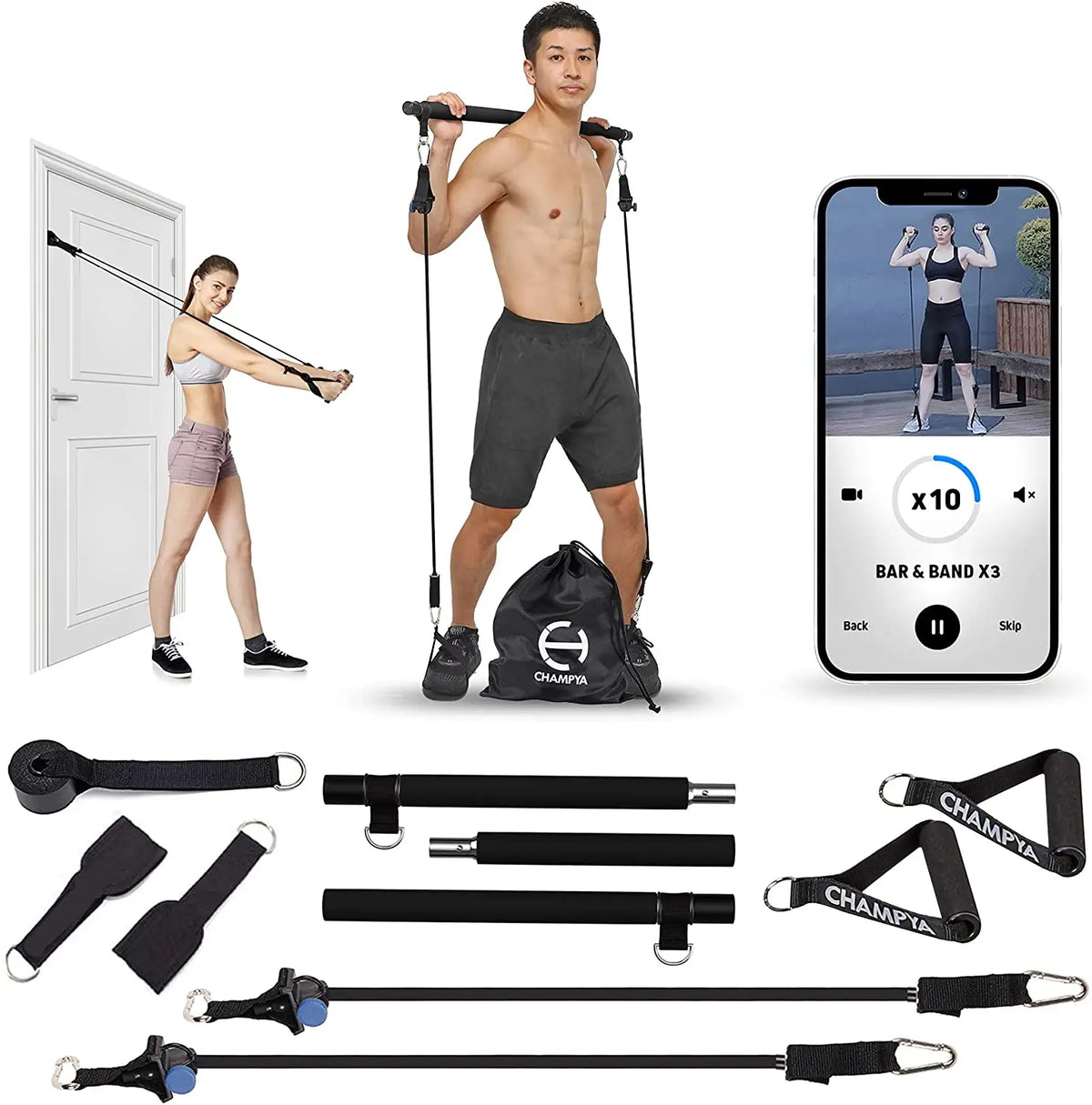 Pilates Bar Kit with Resistance Bands, Workout for Whole Body,Exercise Fitness Equipment
