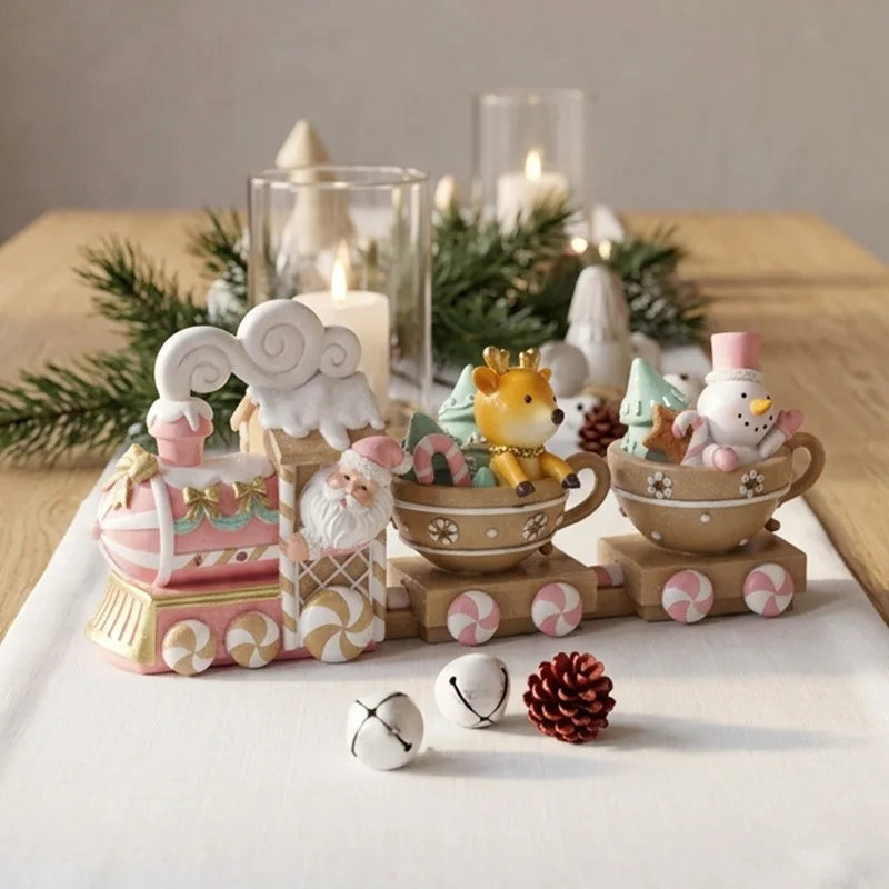 Christmas Three Festival Small Train Ornament Gingerbread Deer Snowman Tea Cup Desktop