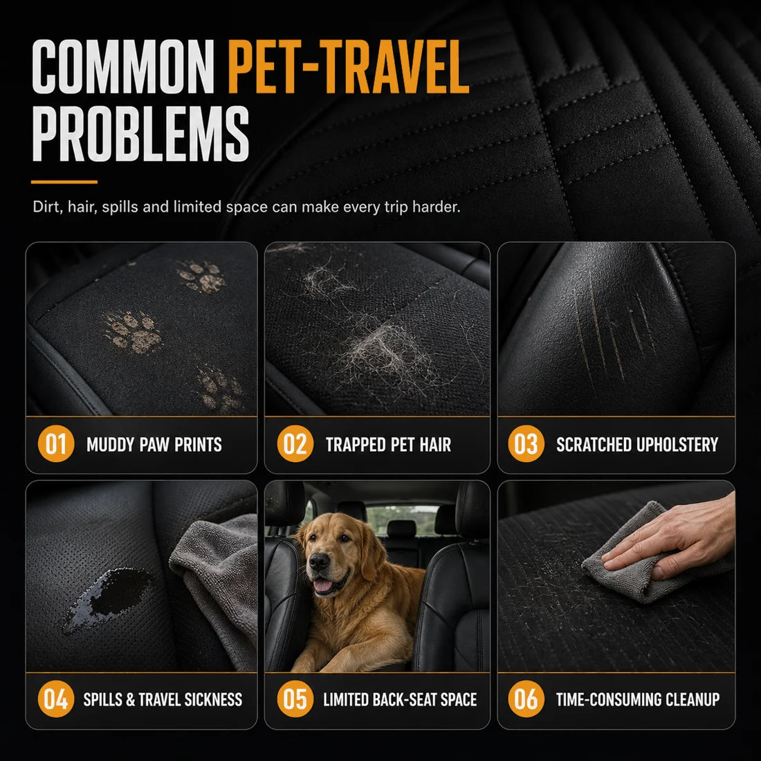 Pet Car Seat Cover Waterproof Foldable Dog Car Hammock with Mesh Window Storage Pocket