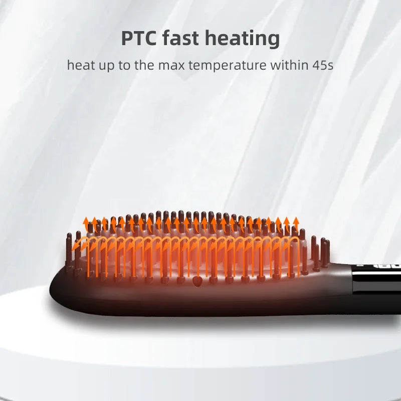 Fast Styling Hair Straightener Brush with Anti-Scald PTC Heater Negative Ion Ceramic