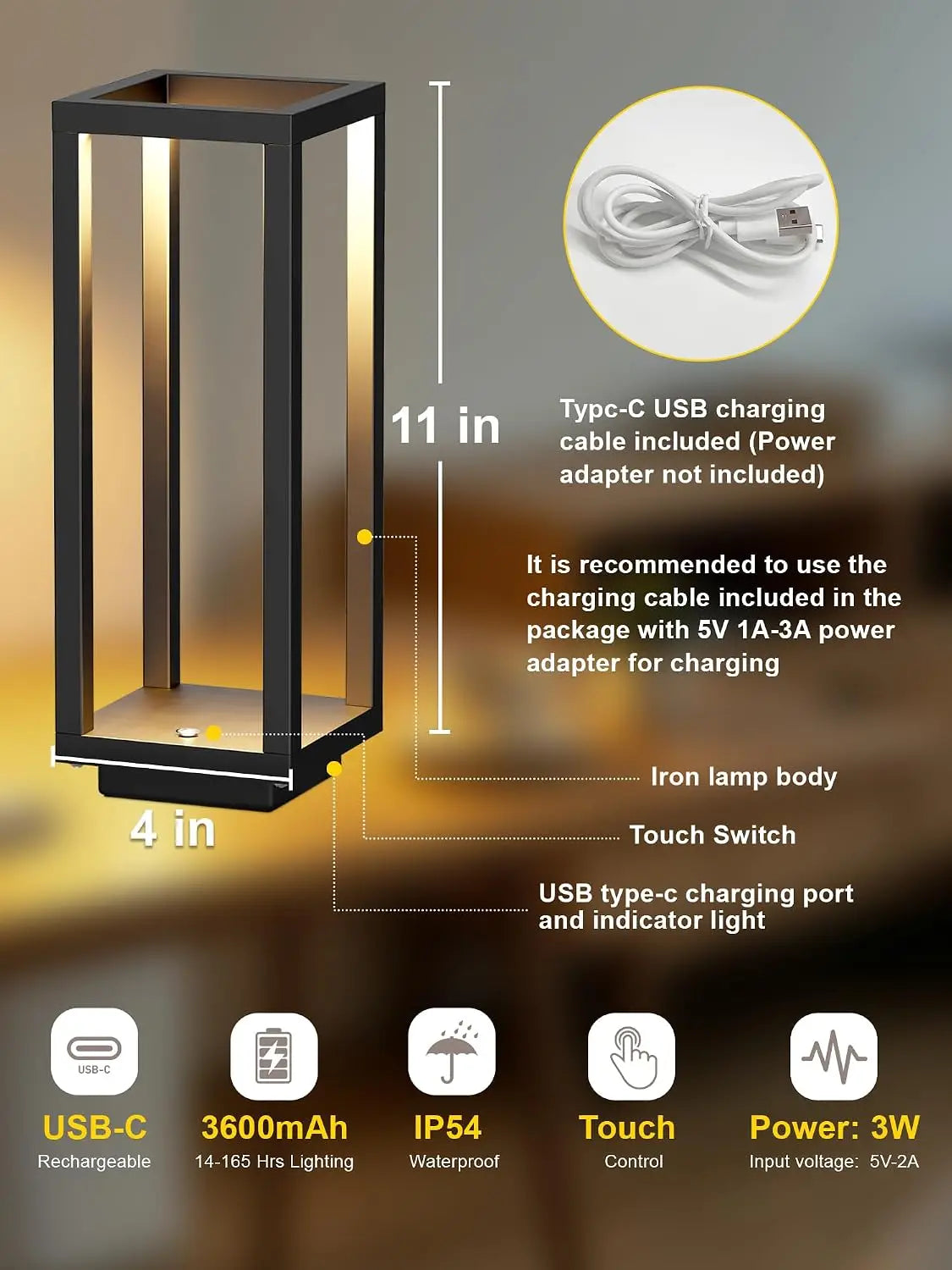 Modern Cordless Outdoor Rechargeable Table Lamp LED Portable Touch Control Waterproof