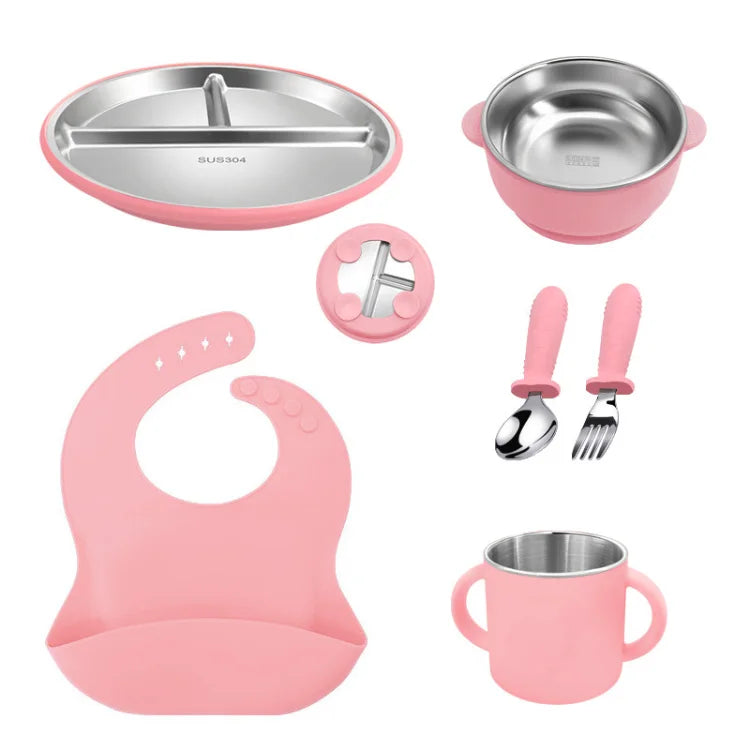 Children'S New Silicone & Stainless Steel Baby Toddler Feeding Cutlery Set 6 in 1 BPA