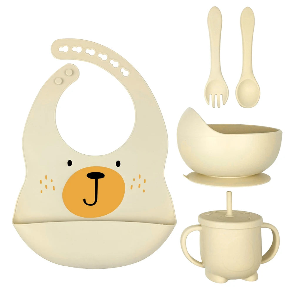 8pc Bebe Silicone Feeding Set Toddler Weaning Set Suction Bottom Infant Dining Tableware