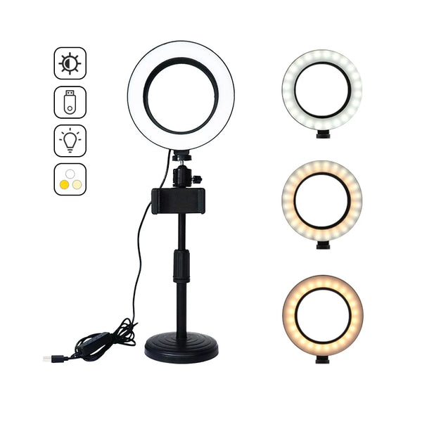 LED Selfie Ring Light Adjustable Phone Holder Tripod Live Stream Video Studio Product