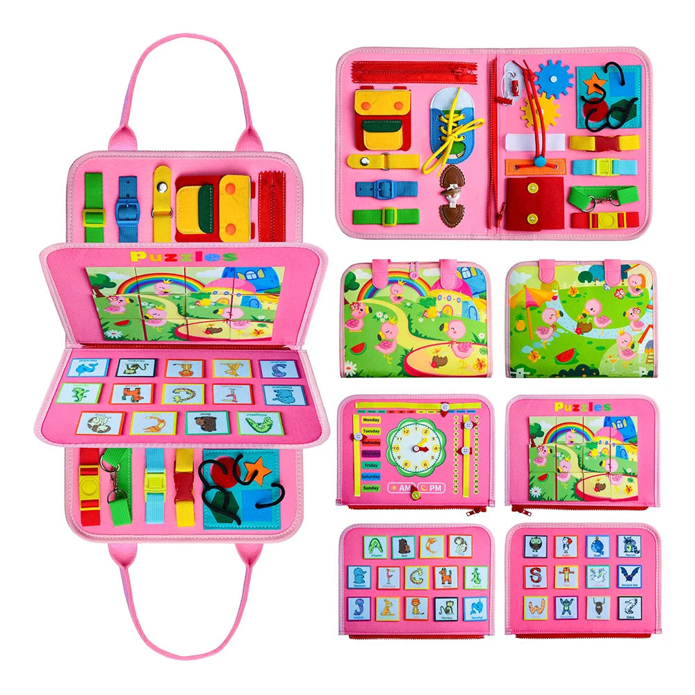 Felt Montessori Kids Educational Learning Busy Board Plane Car Rides Travel Busy Book Toy
