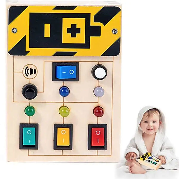 Wood Toddler Montessori Busy Board Toys Educational LED Light Switch DIY Wooden Busy