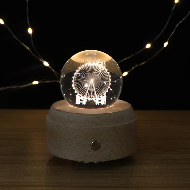 Creative Electronic Gift Lamp Decoration 3D Crystal Ball Night Light With Rotating Music