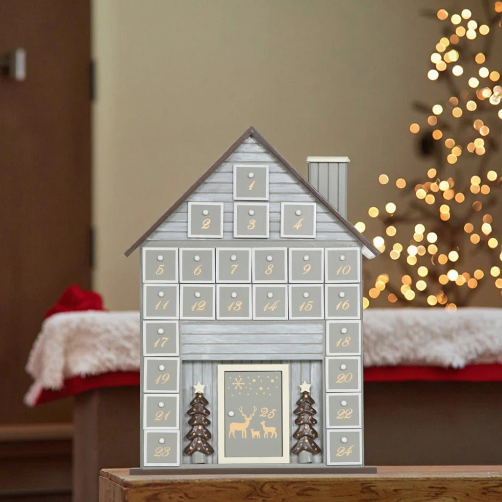 Wooden Countdown Christmas Advent Calendar Classical House Shape With Chimney 24 Days