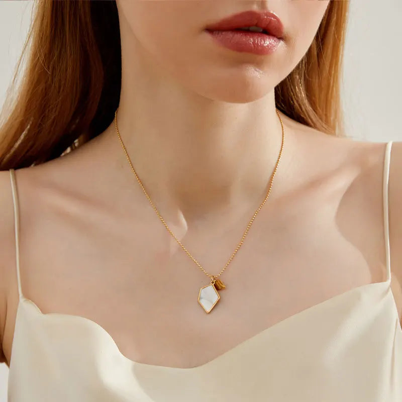 Non Tarnish Waterproof Mother of Pearl 18K PVD Gold Plated Stainless Steel Geometric