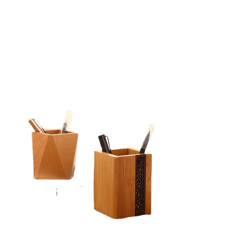 Large Capacity Wooden Pen Holder Solid Pine Wood Desk Storage For Office School Art