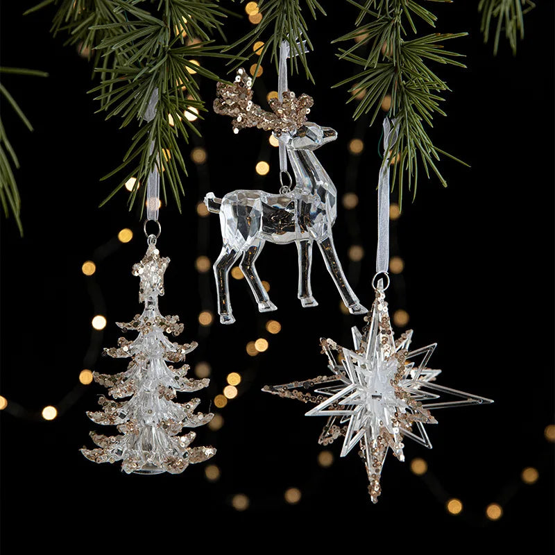 Christmas Ornaments Sequins Acrylic Transparent Snowflake Pendant Hanging Decor Christmas
