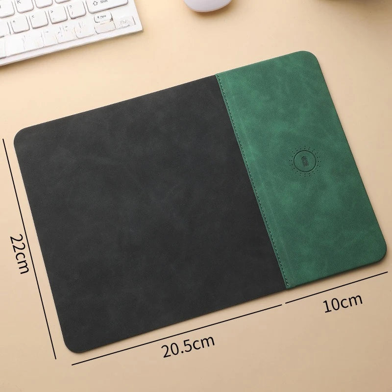 15W Fast Wireless Charging Mouse Pad, Small PU Leather Non-Slip Desk Mat with for Office
