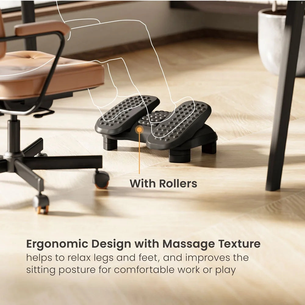 Ergonomic Foot Rest Under Desk Adjustable Massage Footrest With Split Pedals & Rollers