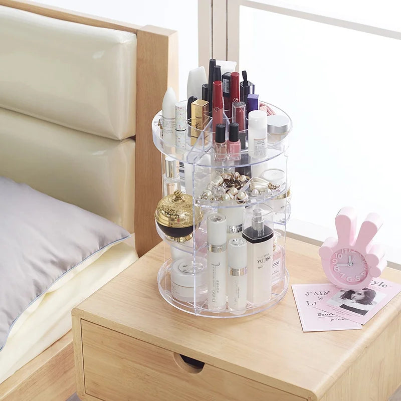 Rotating Transparent Acrylic Cosmetic Storage Box Desktop Organizer No Cover for Skincare