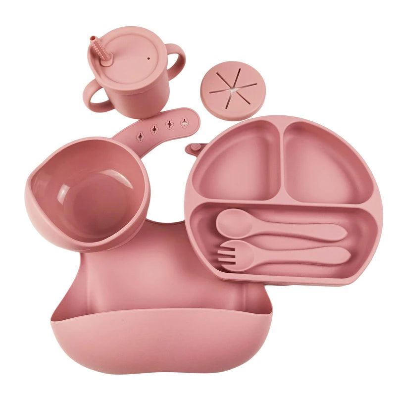 Bpa Free Silicone Baby Feeding Set Food Grade Silicone Spoon and Fork Snack Sippy Cup