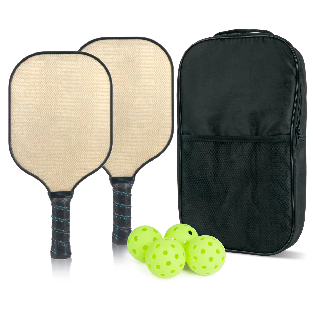 Approved Portable Pickleball Paddles Set 2 4 Balls Honeycomb Core Glass Fiber Sports