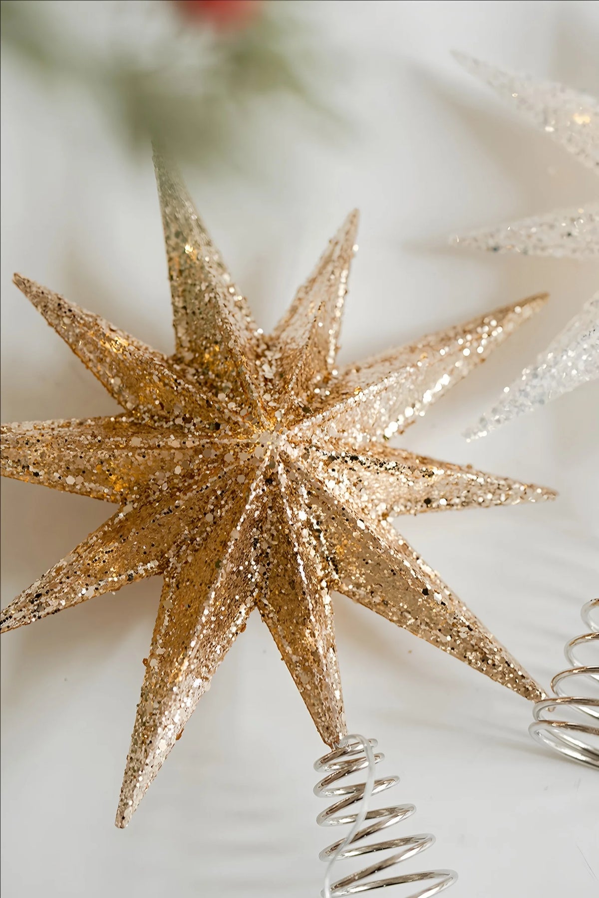 Glowing Christmas Tree Toppers LED Light Up Glitter Gold Silver 10-Point Star Treetop