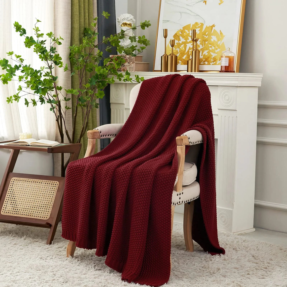 Chunky Cable Knit Throw Blanket for Bedding Couch Sofa Home Decor