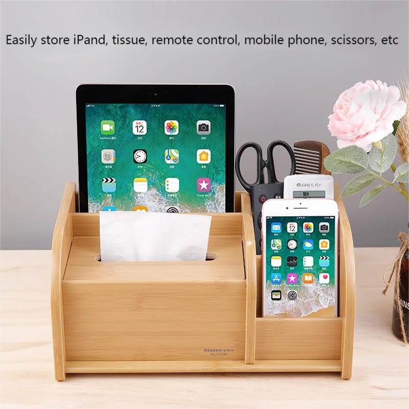 GLosen C2040 Wooden Tissue & Pencil Holder Multi-Function Desk Organizer with