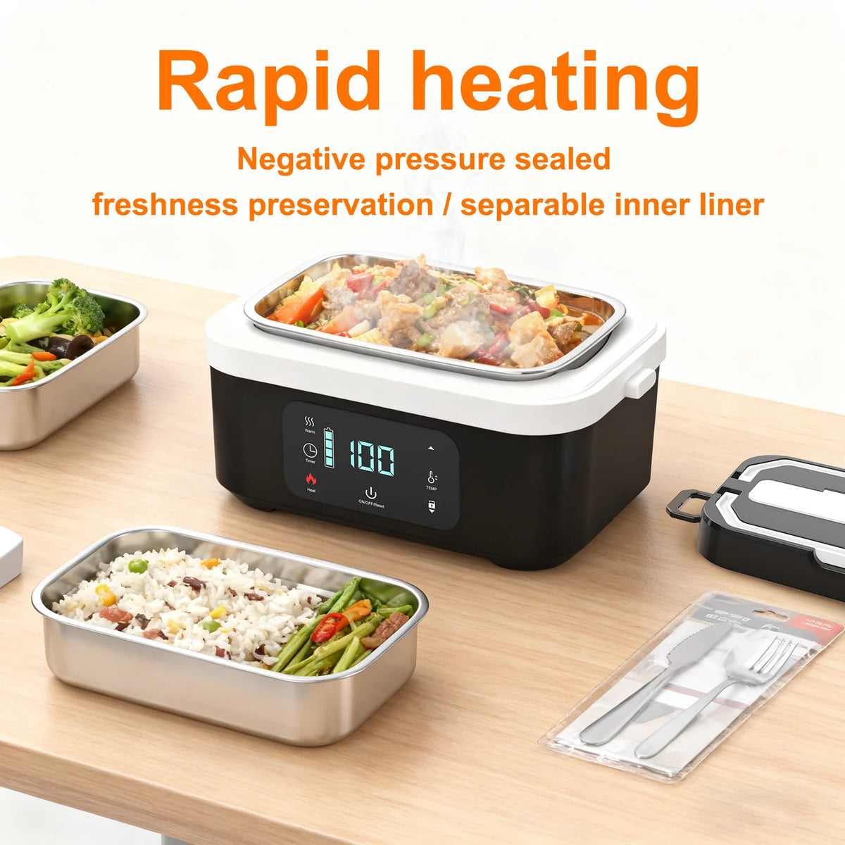 Portable Cordless Electric Lunch Boxes Automatic Self-Heating Food Warmer for Office