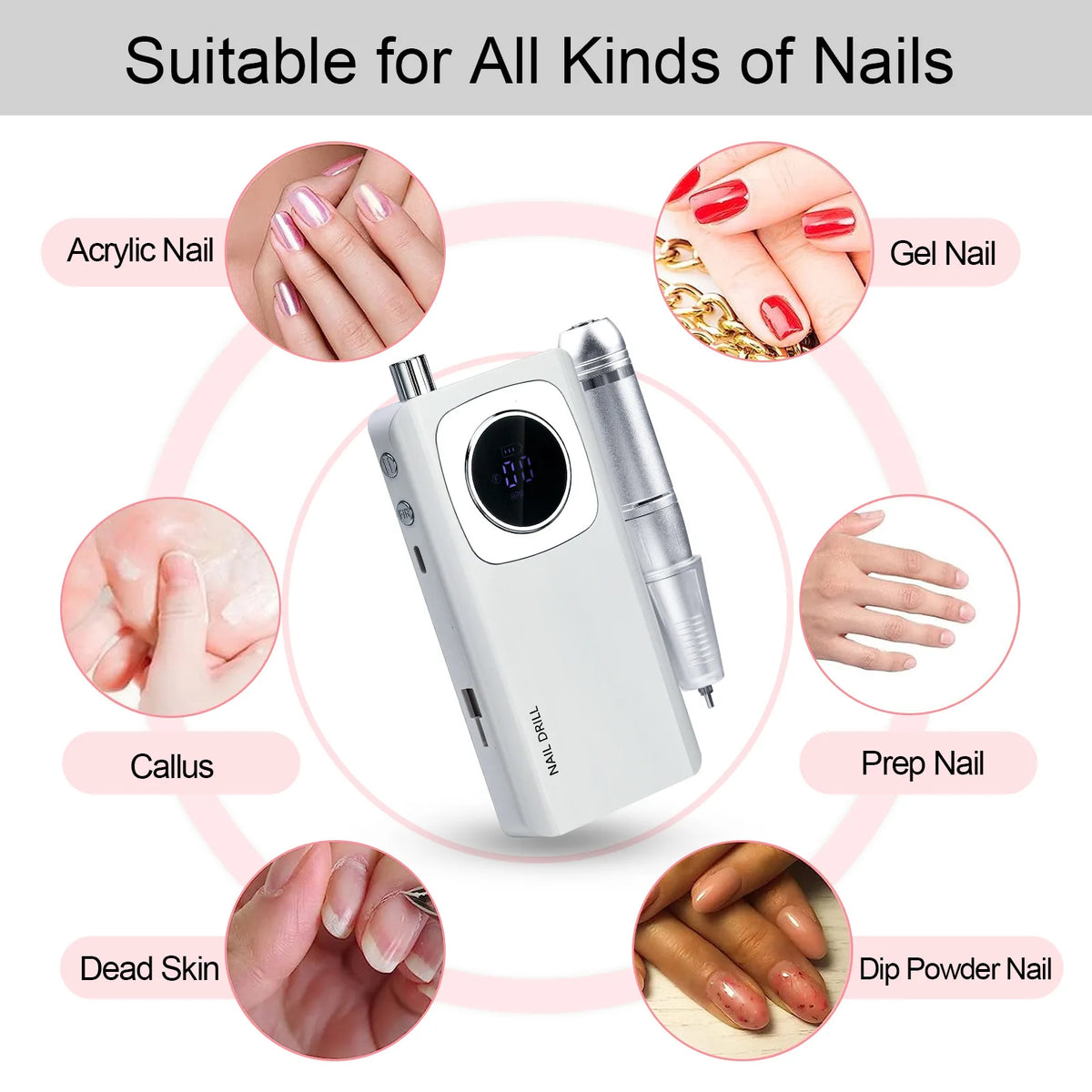 Professional Nail Drill Portable Rechargeable 45000RPM High Speed Electric Nail Polish