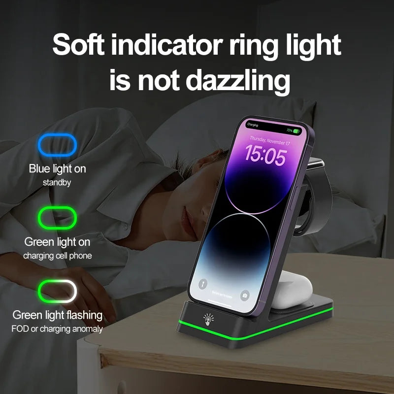 3 in 1 Wireless Charger Station Multi-Function 10W 15W Wireless Charger for Phone 13 14