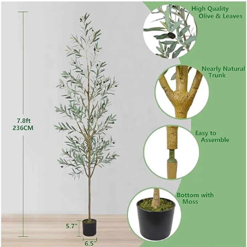 OH ARTS Bonsai Tree Olive Tree Artificial Tall Leaves Plant with Basket Indoor Outdoor