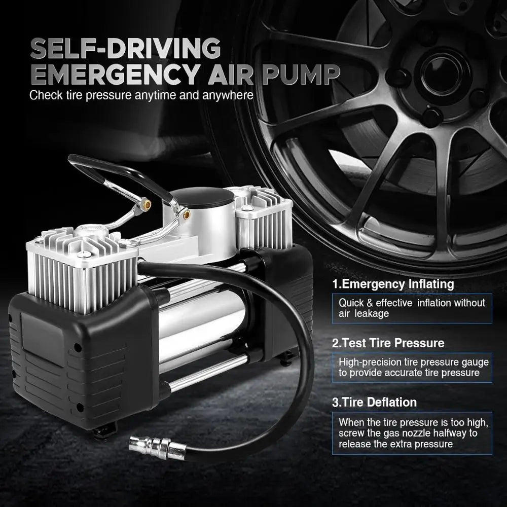 12V 150 PSI Portable 2 Cylinder Car Tire Inflator Compressor Air Pump Portable Heavy Tyre